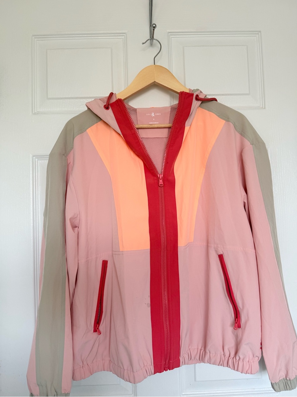 Lou & Grey Pink, Coral & Red Hooded Colorblock Bomber Jacket